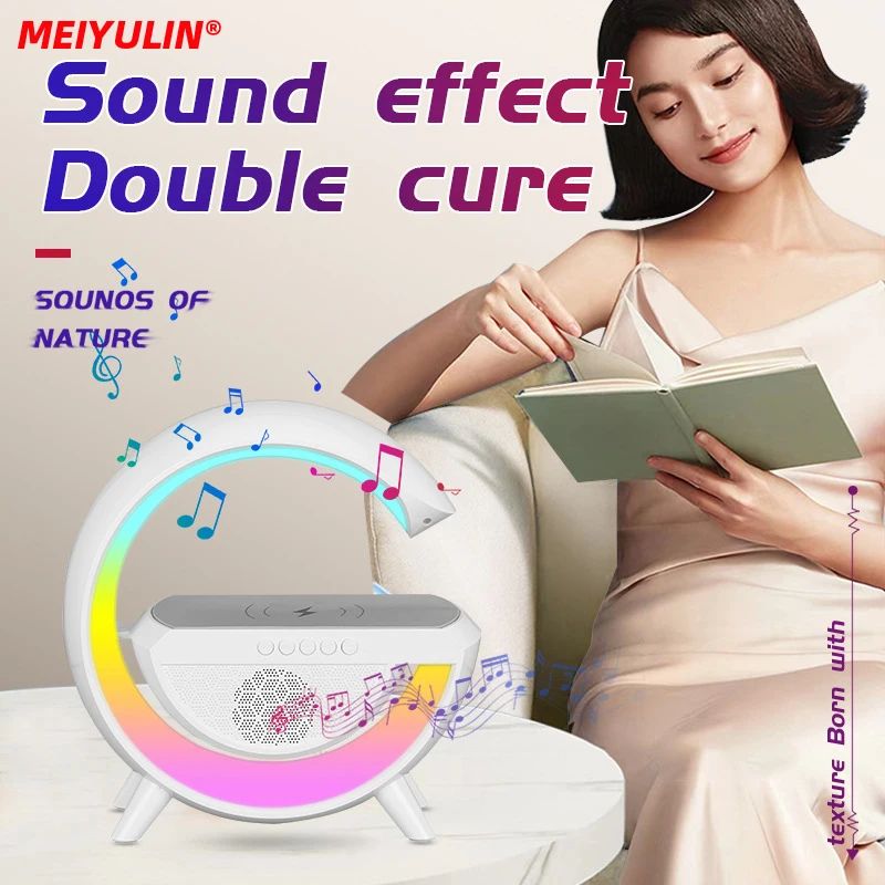 G Lamp Smart Bluetooth Speaker Wireless Fast Charger Station LED RGB Desk Light Support TF Card AUX for iPhone 14/13 Samsung Powerbank